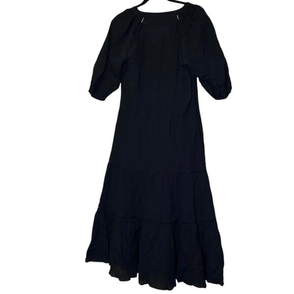 madewell tie-waist tiered midi dress in windowpane navy ns139 women size 8 - Picture 3 of 7